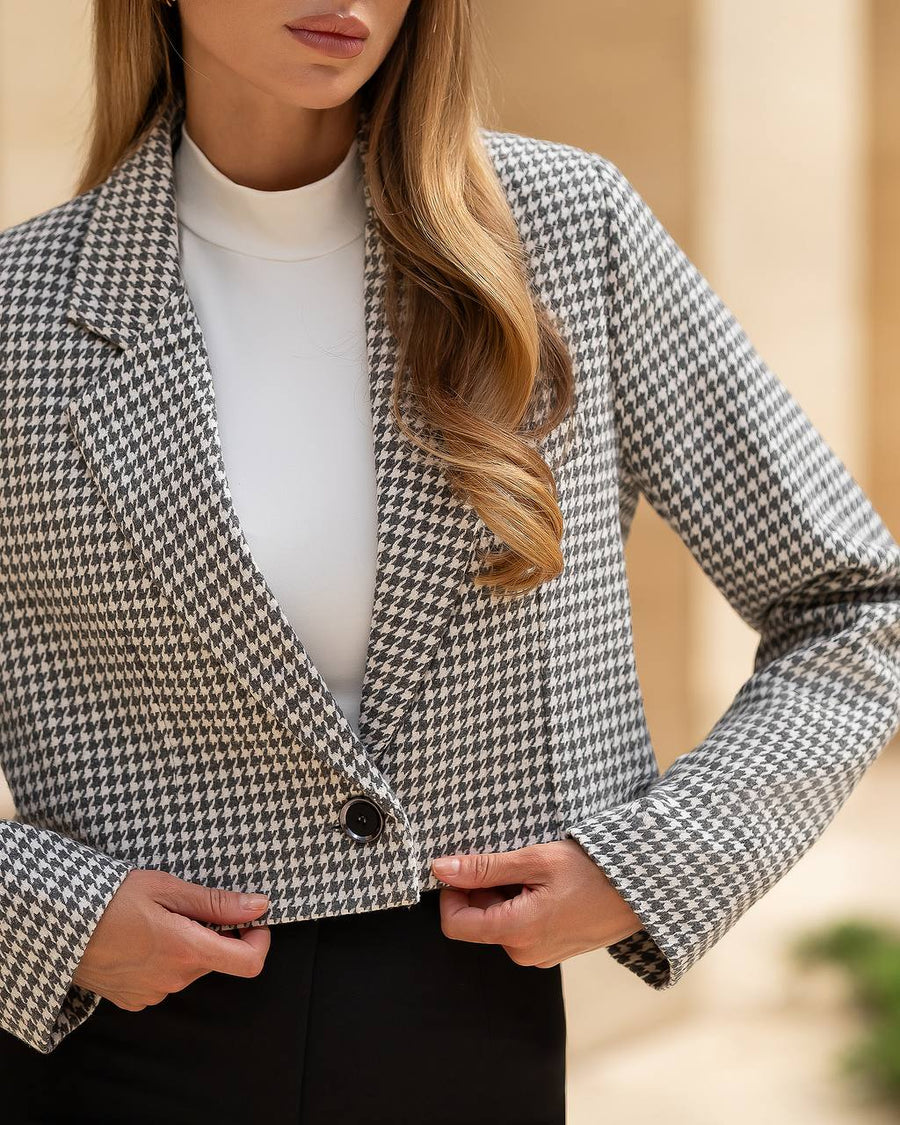 Cropped Houndstooth Blazer