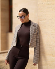 Cropped Houndstooth Blazer