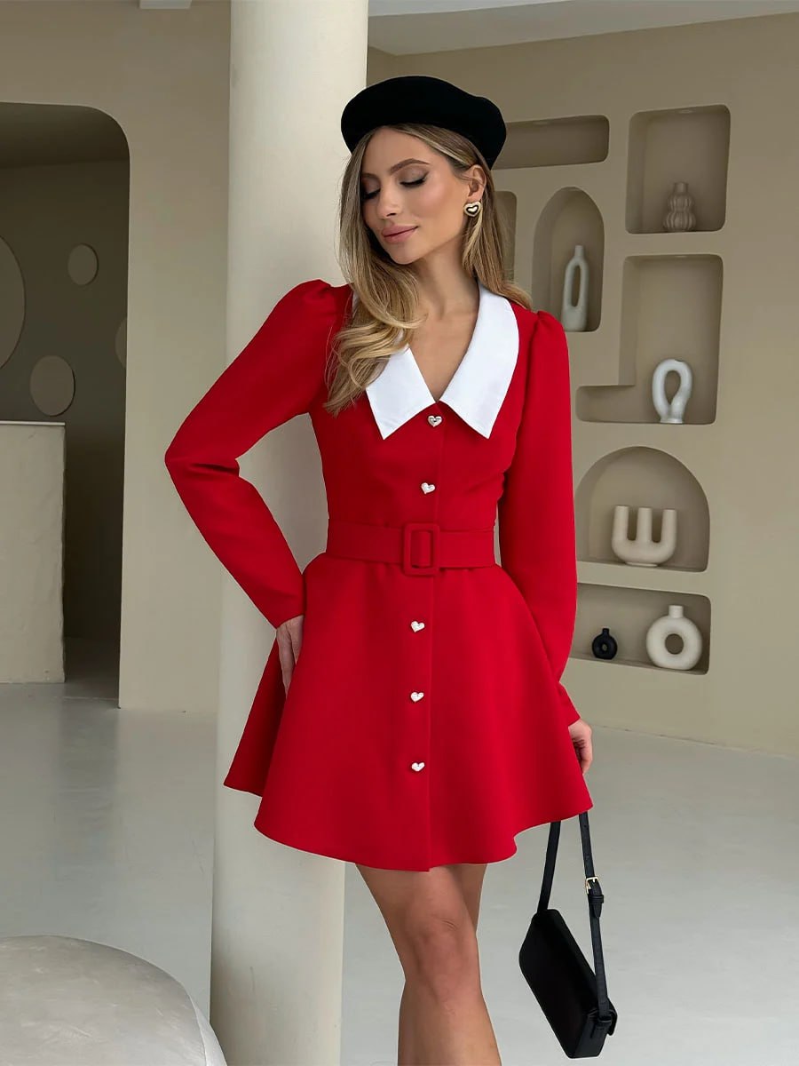 Red Mini Dress with Belt Ms.Me Fashion Red Mini Dress with Belt Ms.Me Fashion