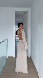 Elegant Knitted Maxi Dress with open Back