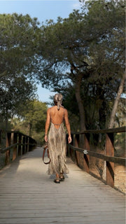 Leopard Print Maxi Summer Dress with Open Back
