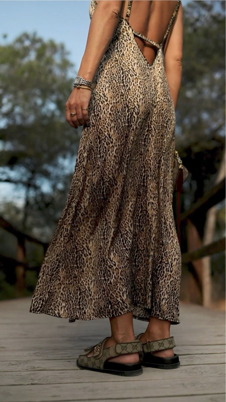 Leopard Print Maxi Summer Dress with Open Back