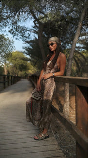 Leopard Print Maxi Summer Dress with Open Back