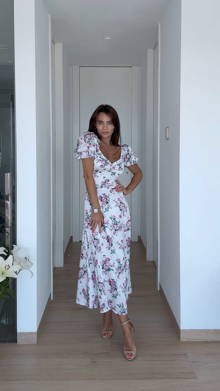 Floral MIDI Dress with Slit
