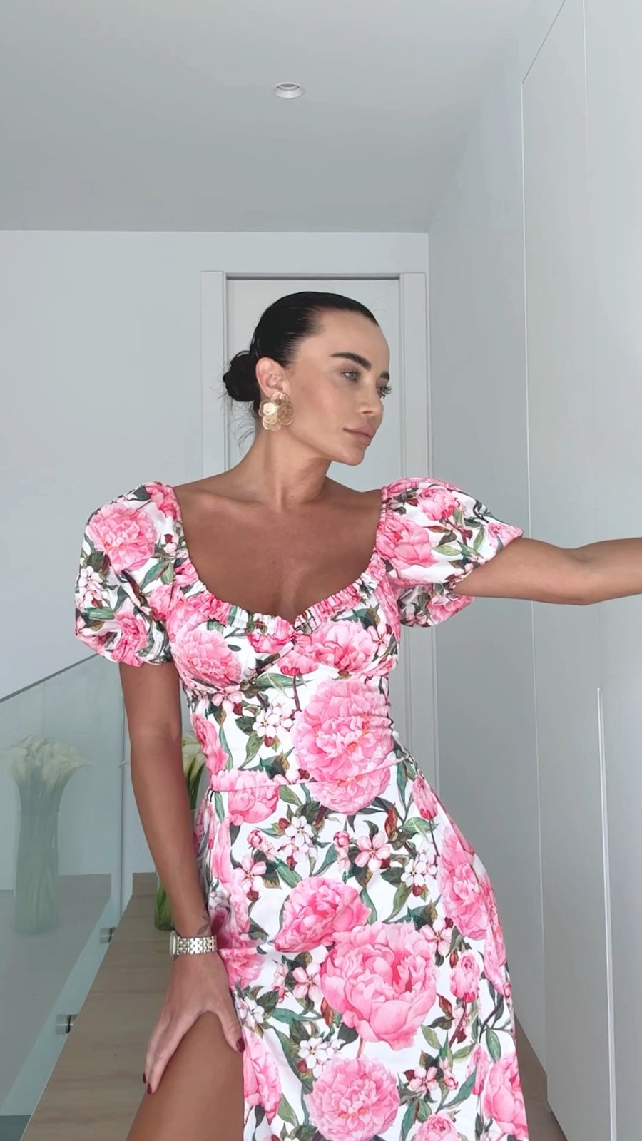 Floral MIDI Dress with Slit