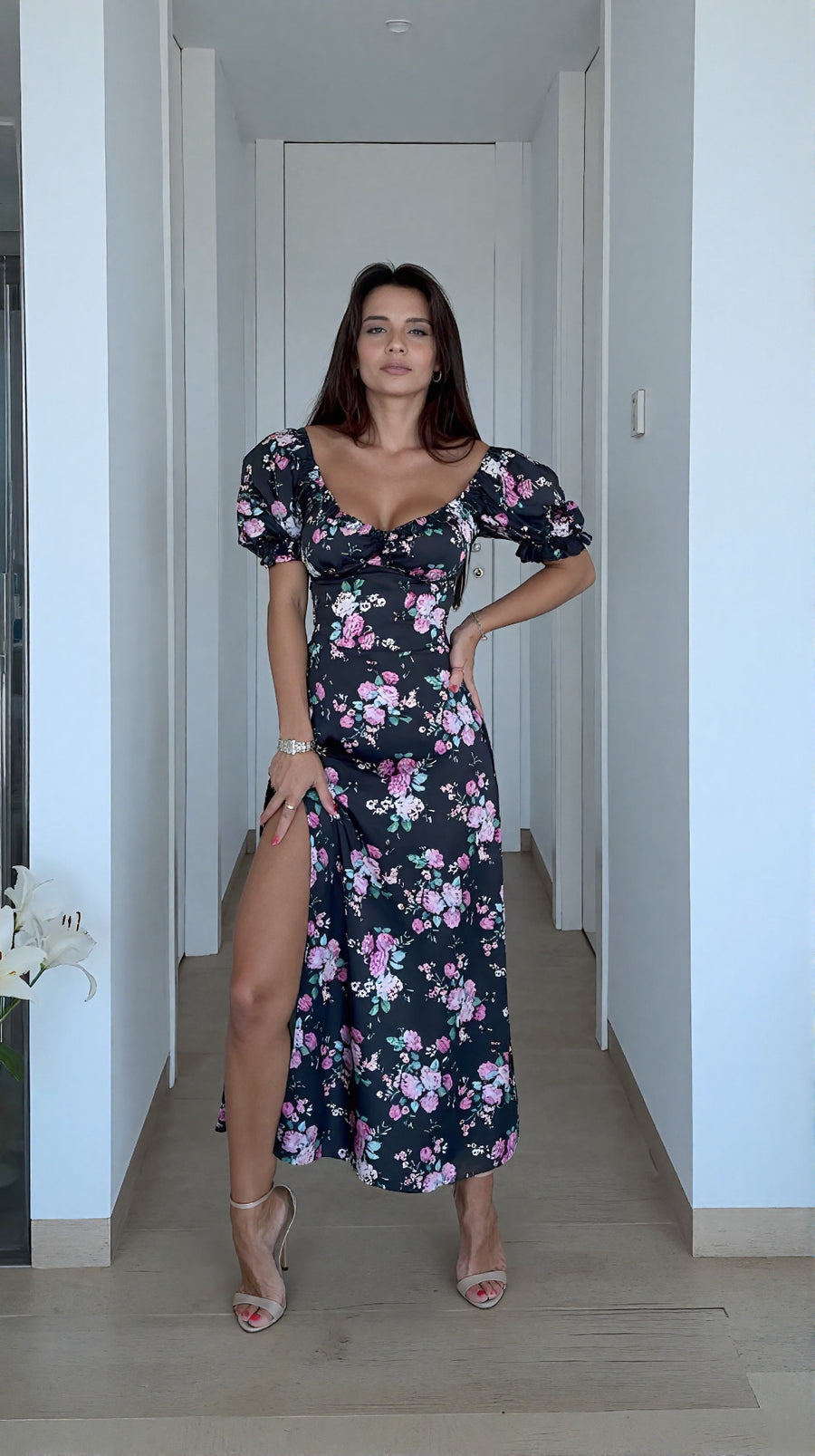Floral MIDI Dress with Slit
