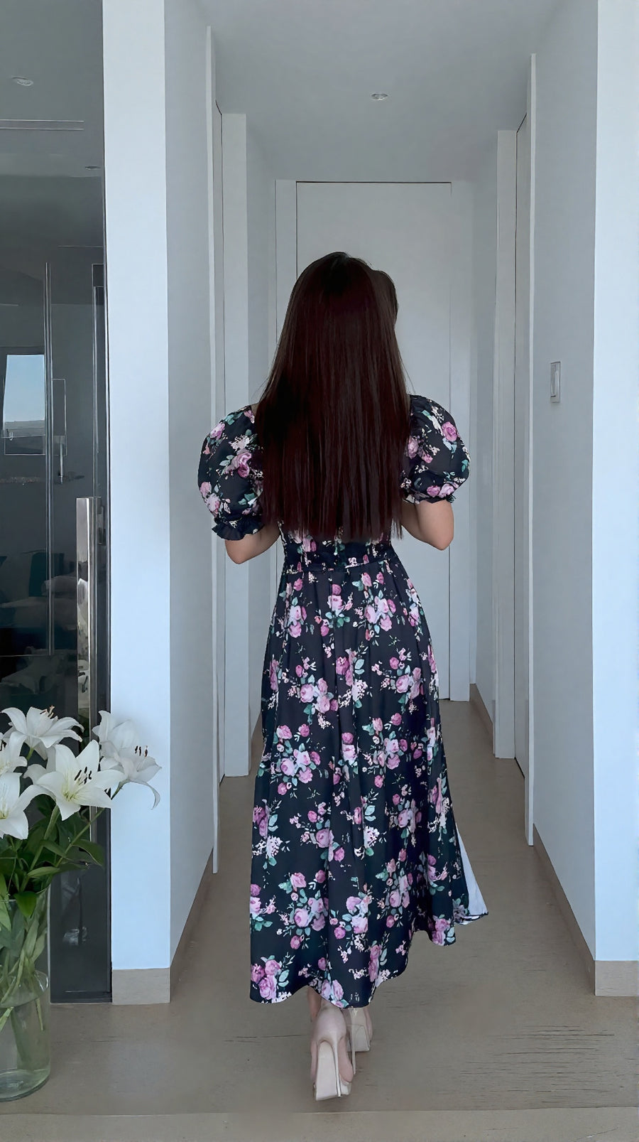 Floral MIDI Dress with Slit