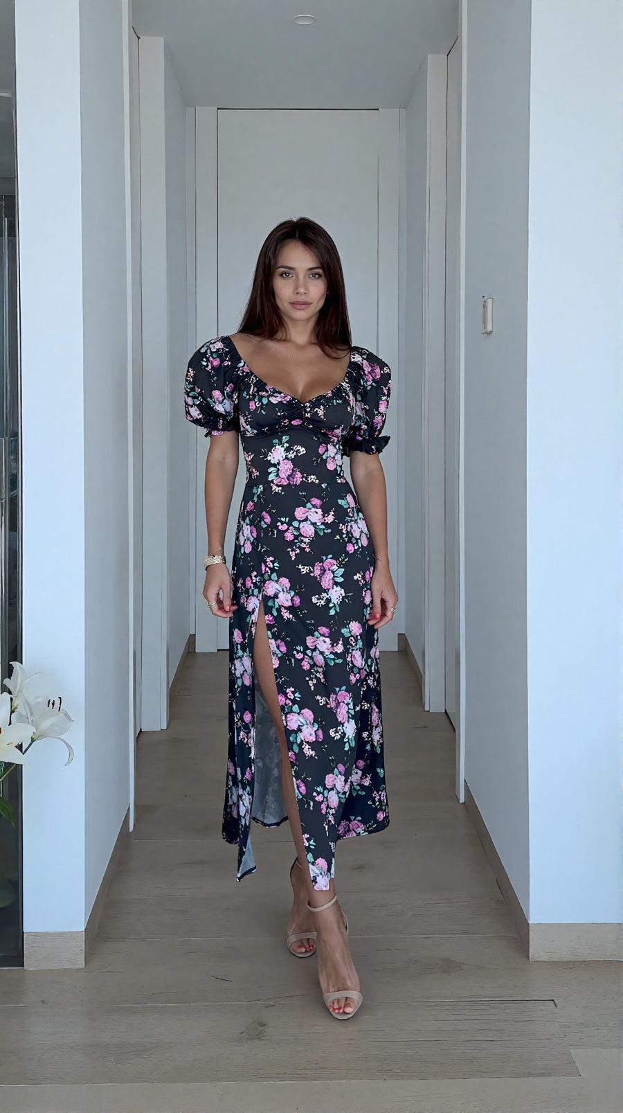 Floral MIDI Dress with Slit