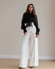 High Waisted Palazzo Trousers with Wide Belt