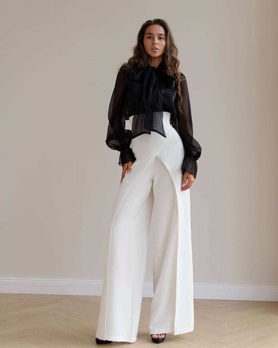High Waisted Palazzo Trousers with Wide Belt