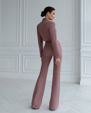 Beige Cropped Blazer Suit with Trousers
