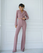Beige Cropped Blazer Suit with Trousers