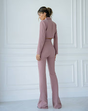 Beige Cropped Blazer Suit with Trousers