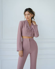 Beige Cropped Blazer Suit with Trousers