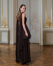 Asymmetric Cocktail Dress with Chiffon Skirt and Scarf