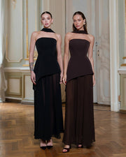 Asymmetric Cocktail Dress with Chiffon Skirt and Scarf