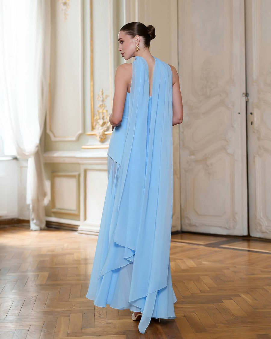 Asymmetric Cocktail Dress with Chiffon Skirt and Scarf