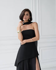 Asymmetric Cocktail Dress with Chiffon Skirt and Scarf