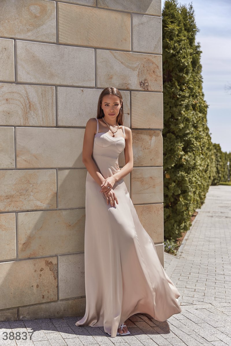 Beige Silk Maxi Dress Ms.Me Fashion Beige Silk Maxi Dress Ms.Me Fashion