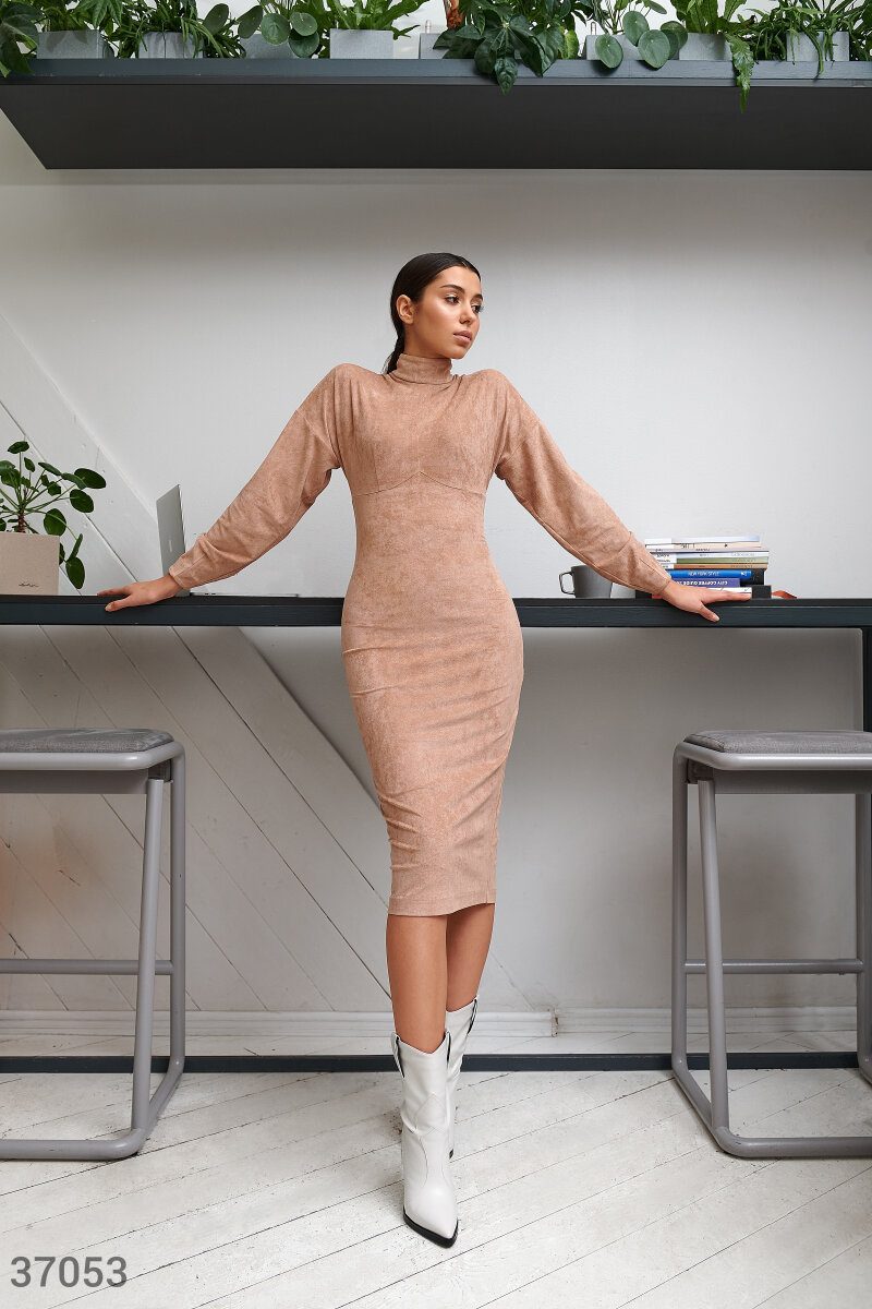 Beige Suede Dress Ms.Me Fashion Beige Suede Dress Ms.Me Fashion