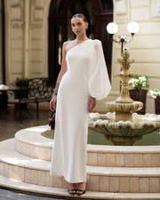 One-Shoulder Maxi Dress with Organza Sleeve