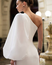 One-Shoulder Maxi Dress with Organza Sleeve