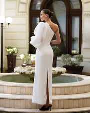 One-Shoulder Maxi Dress with Organza Sleeve