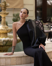 One-Shoulder Maxi Dress with Organza Sleeve