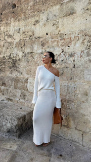 Open Shoulder Knitted Maxi Dress