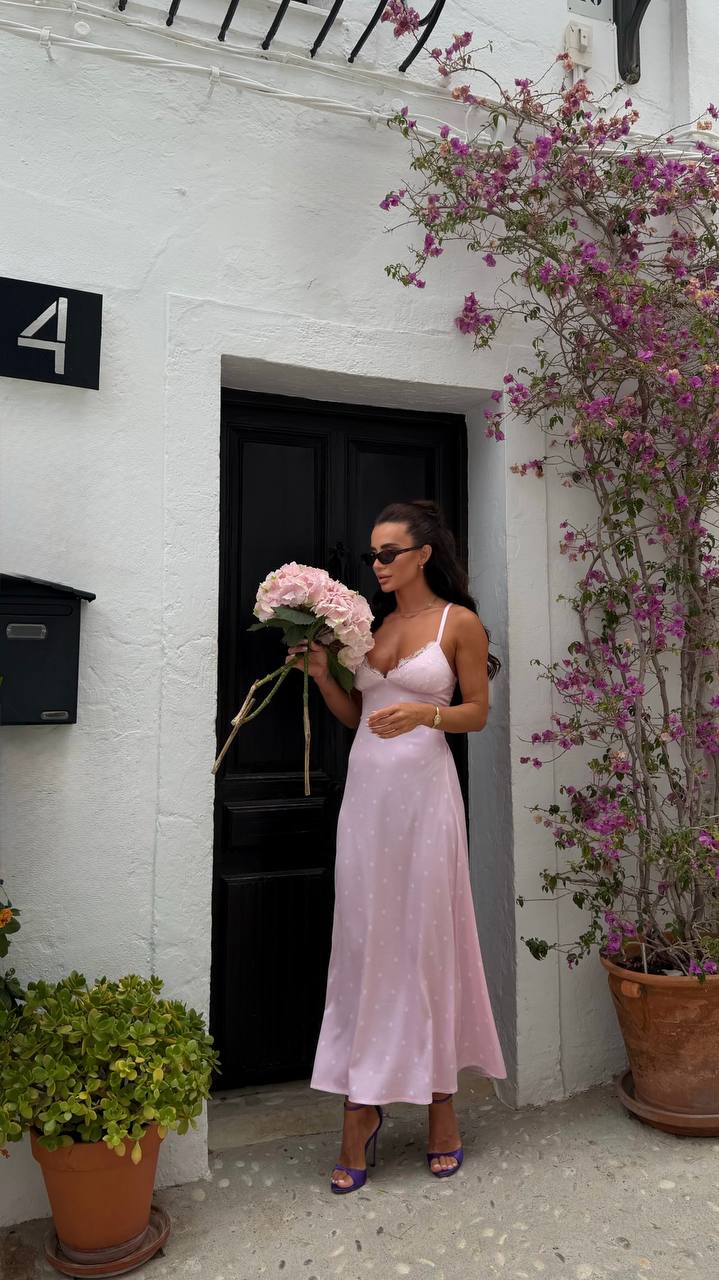 Pink Polka Dot Midi Dress