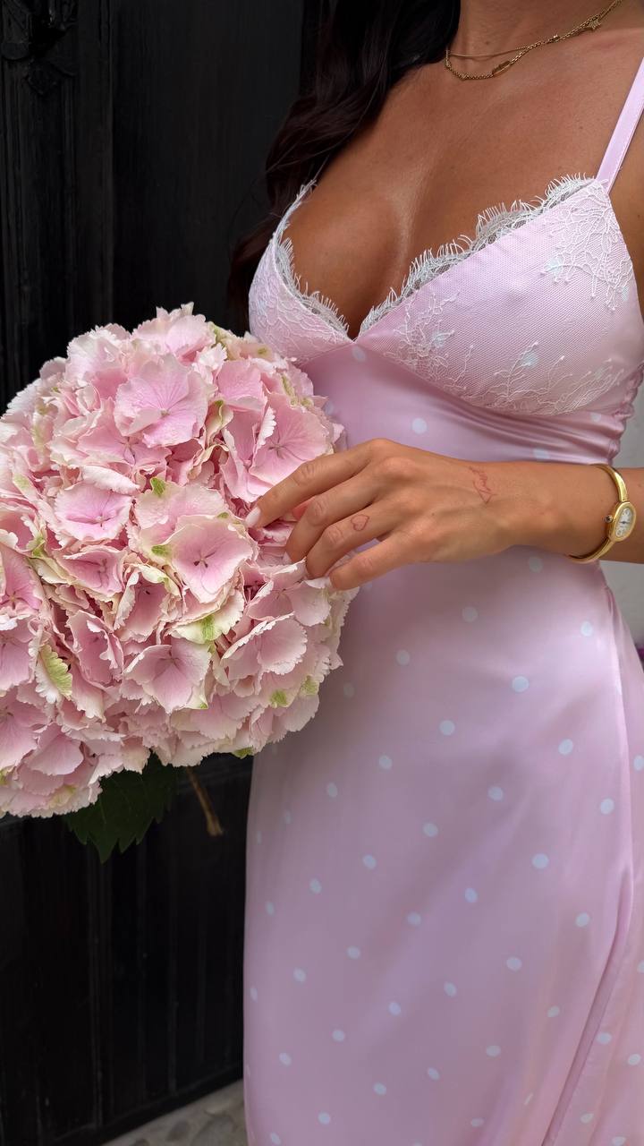 Pink Polka Dot Midi Dress