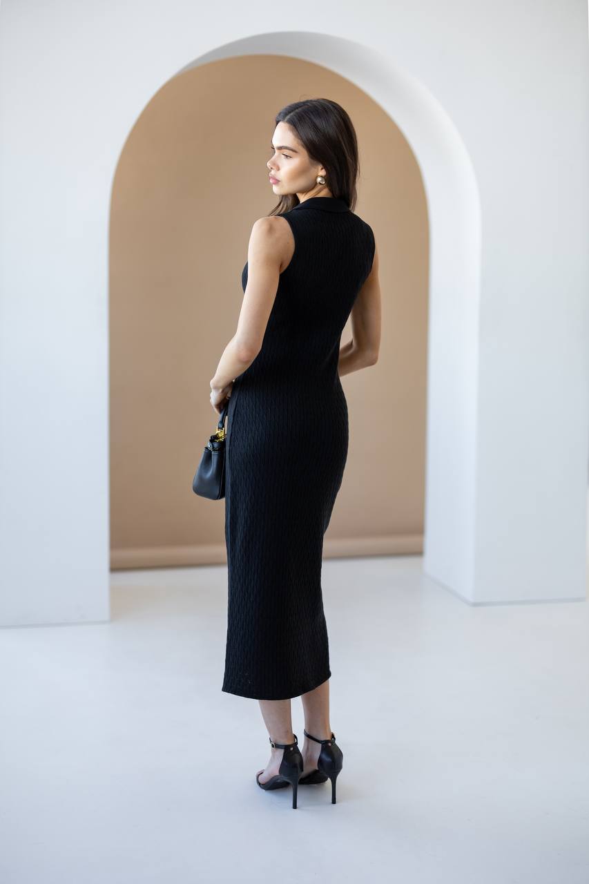 Cotton Knit Collared Maxi Dress