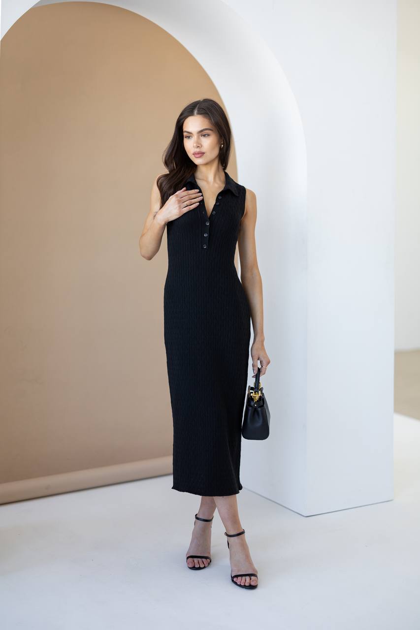 Cotton Knit Collared Maxi Dress
