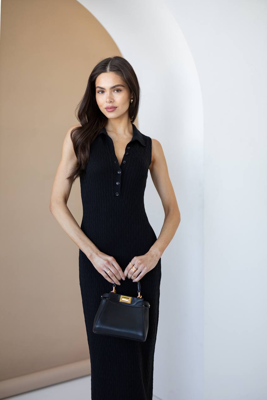 Cotton Knit Collared Maxi Dress