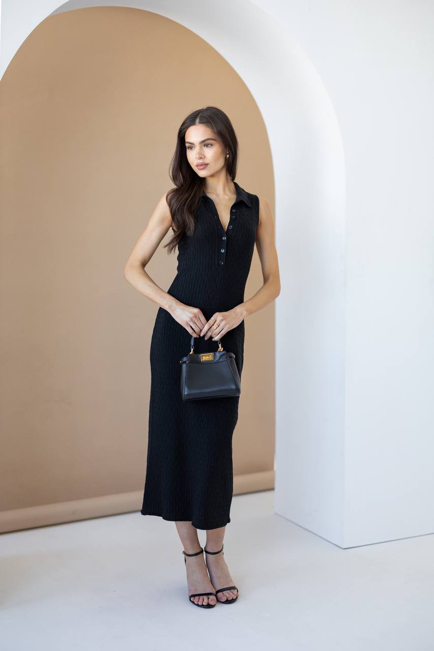 Cotton Knit Collared Maxi Dress