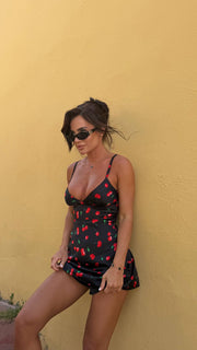 Cherry Print Mini Dress with Built-In Shorts