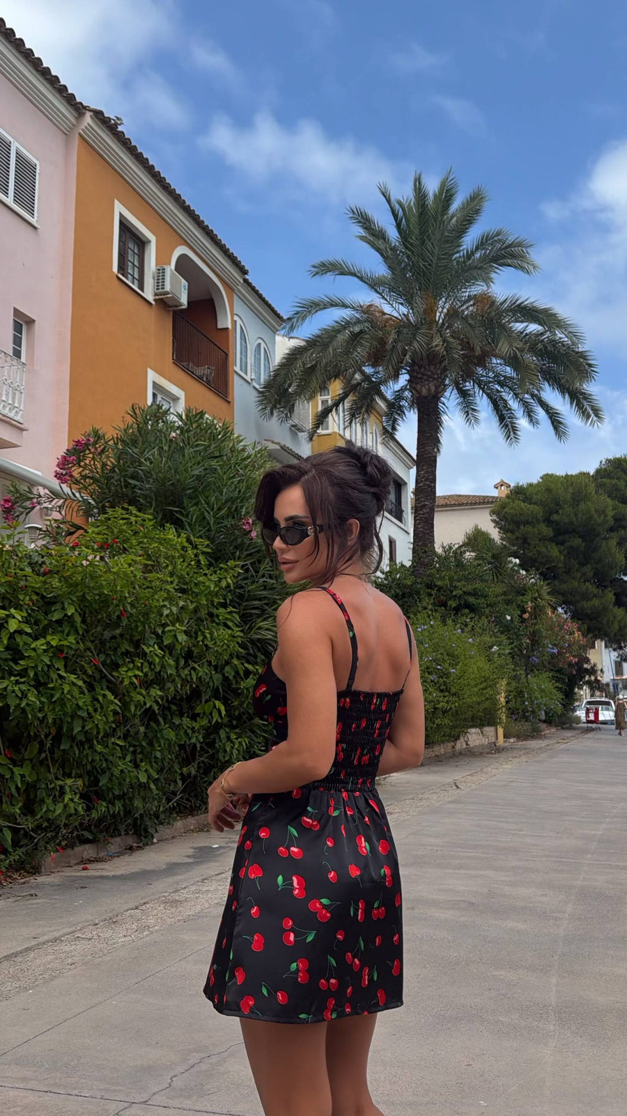 Cherry Print Mini Dress with Built-In Shorts
