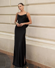 Elegant Satin Maxi Dress with Open Back