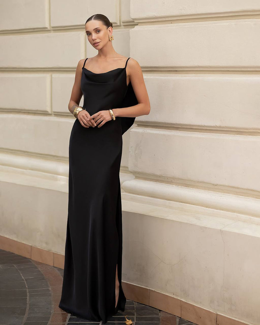 Elegant Satin Maxi Dress with Open Back