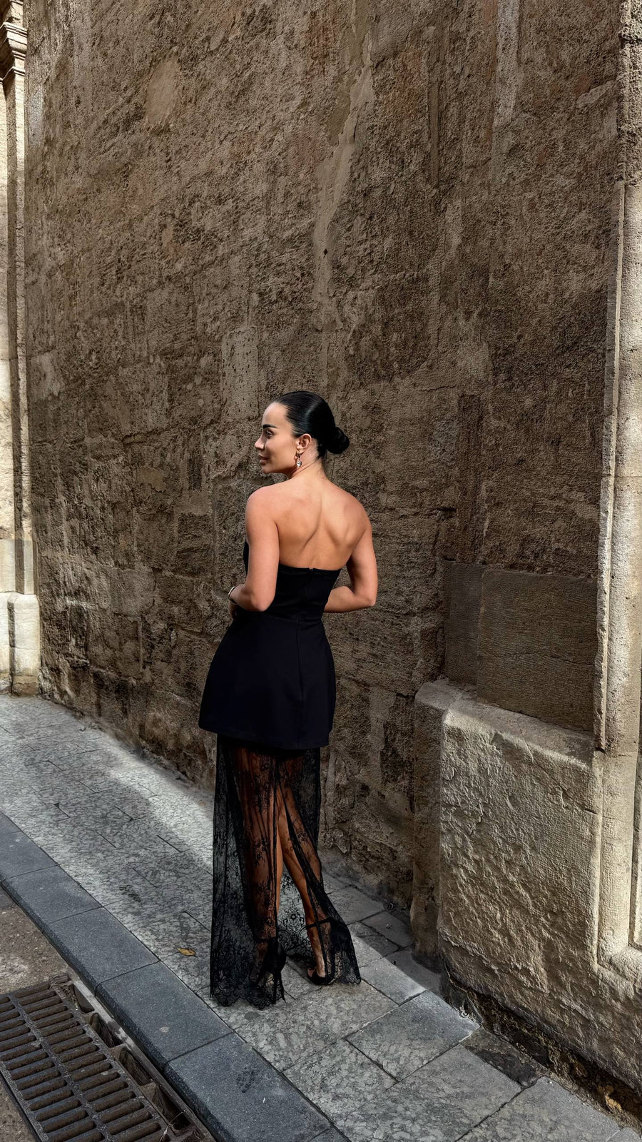 Black Three pieces Dress with Shorts and Lace Skirt