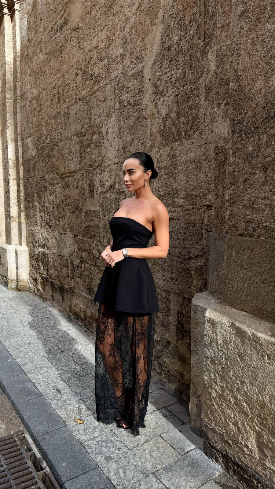 Black Three pieces Dress with Shorts and Lace Skirt