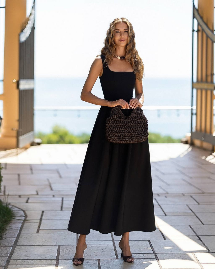 Elegant Square Neck Midi Dress
