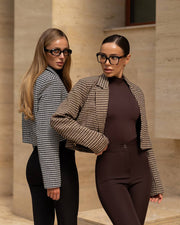 Cropped Houndstooth Blazer