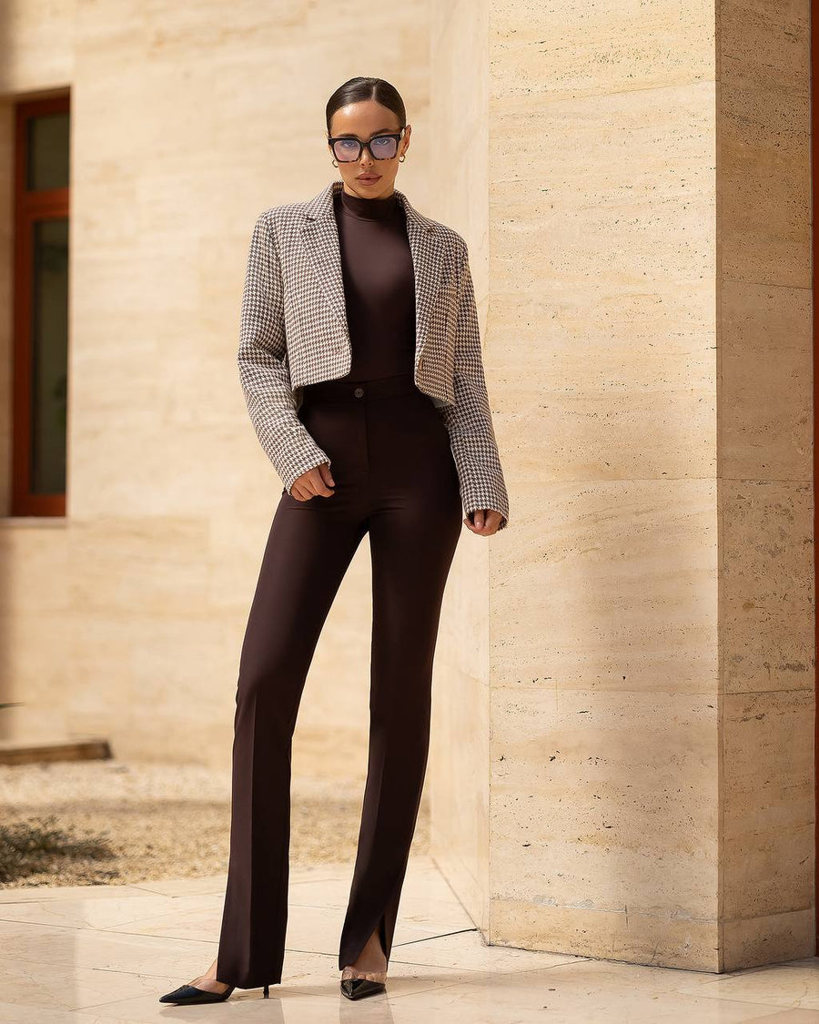 Cropped Houndstooth Blazer