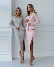 Tweed Suit Set with Midi Skirt