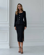 Tweed Suit Set with Midi Skirt