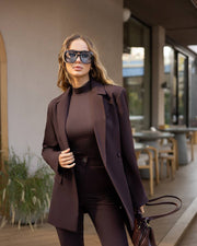 Chocolate Color Suit with one pocket Jacket and Pants with Slit