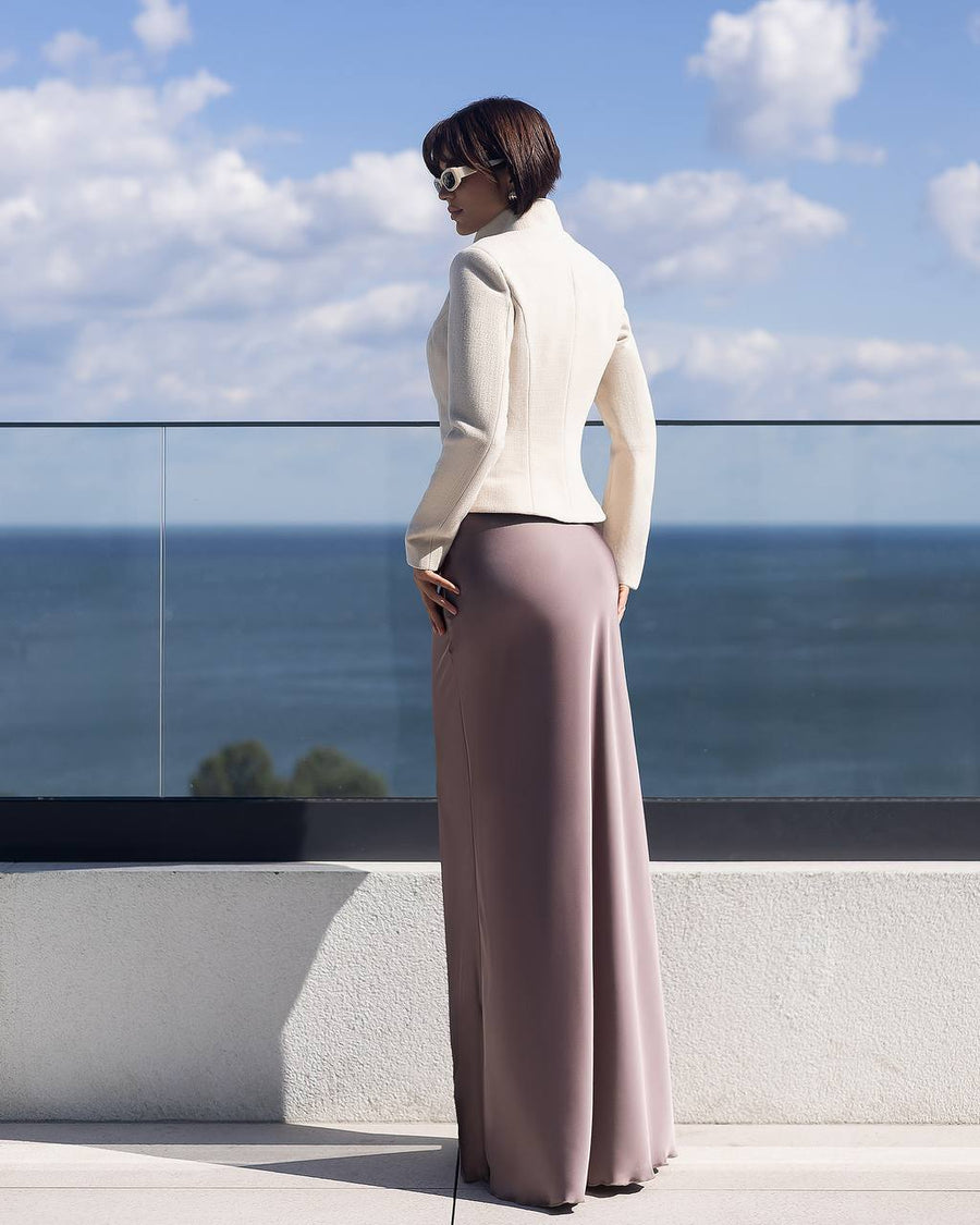 Tweed Stand Up Collar Blazer with One Button