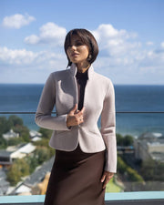 Tweed Stand Up Collar Blazer with One Button