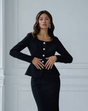 Tweed Suit Set with Midi Skirt